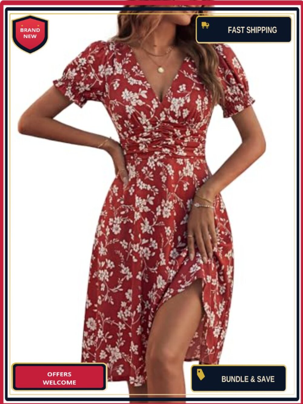 Women's Puff Sleeve Summer Dress with Pockets